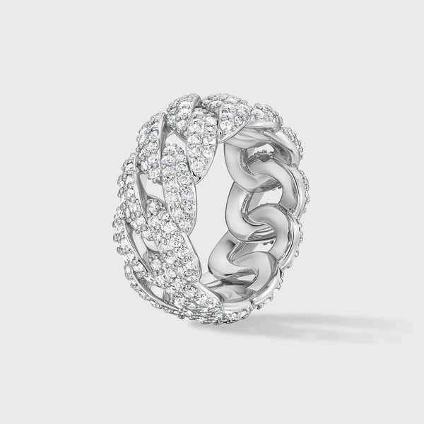 WOMEN ICED CUBAN RING (SILVER)