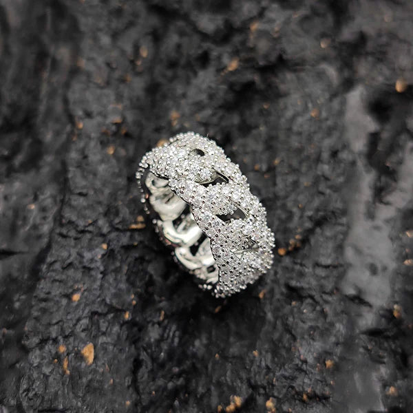 WOMEN ICED CUBAN RING (SILVER)