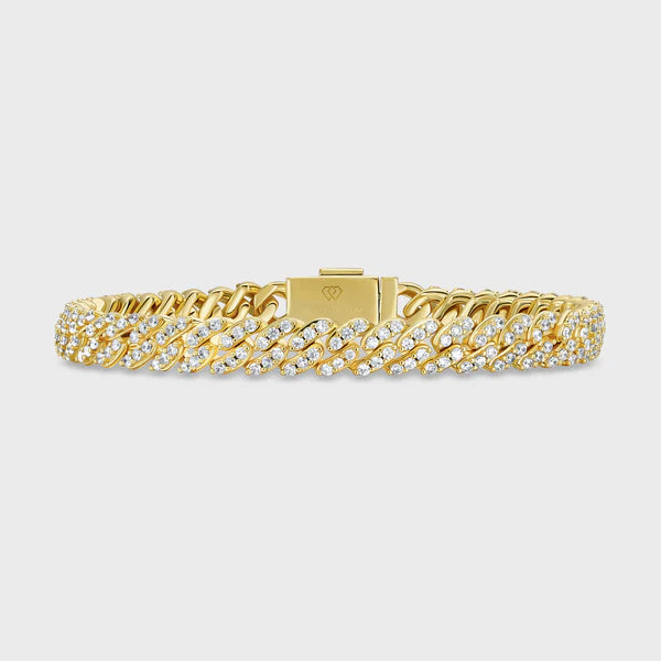 WOMEN'S ICED CUBAN BRACELET (GOLD) - 8MM