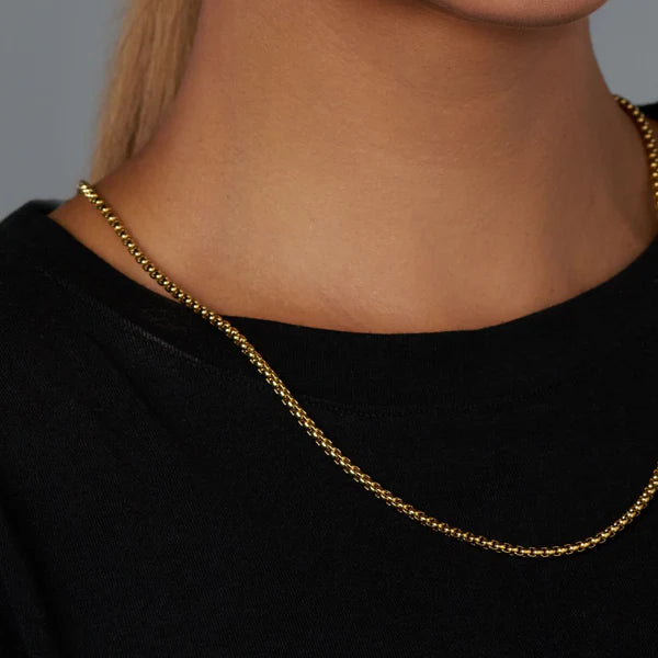 WOMEN'S ROUND BOX CHAIN (GOLD) - 3MM