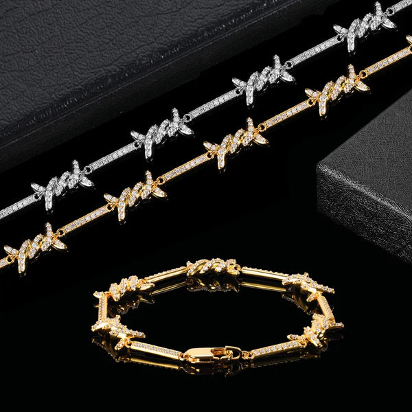 ICED BARBED WIRE BRACELET (GOLD) - 6MM