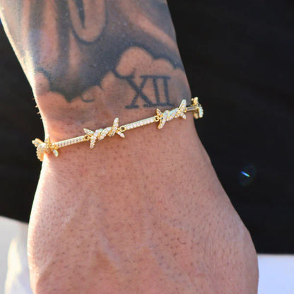 ICED BARBED WIRE BRACELET (GOLD) - 6MM