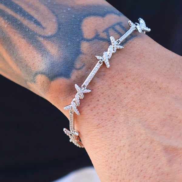 ICED BARBED WIRE BRACELET (SILVER) - 6MM