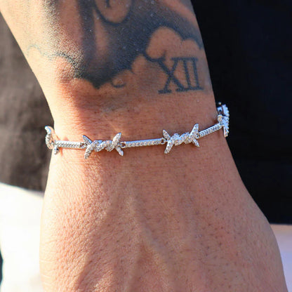 ICED BARBED WIRE BRACELET (SILVER) - 6MM