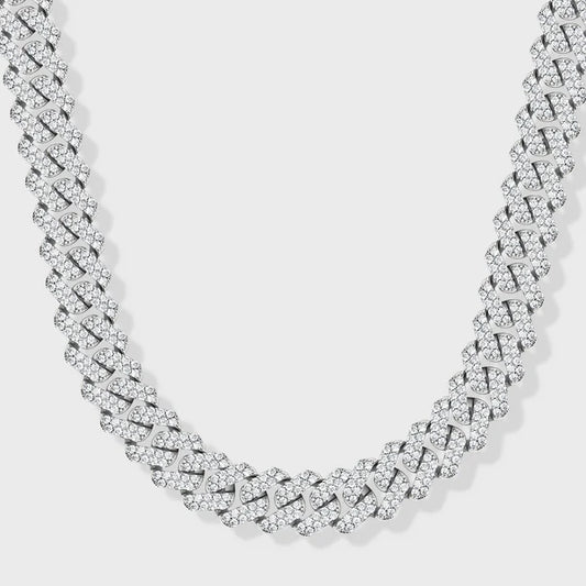 ICED PRONG CUBAN CHAIN (SILVER) - 12MM